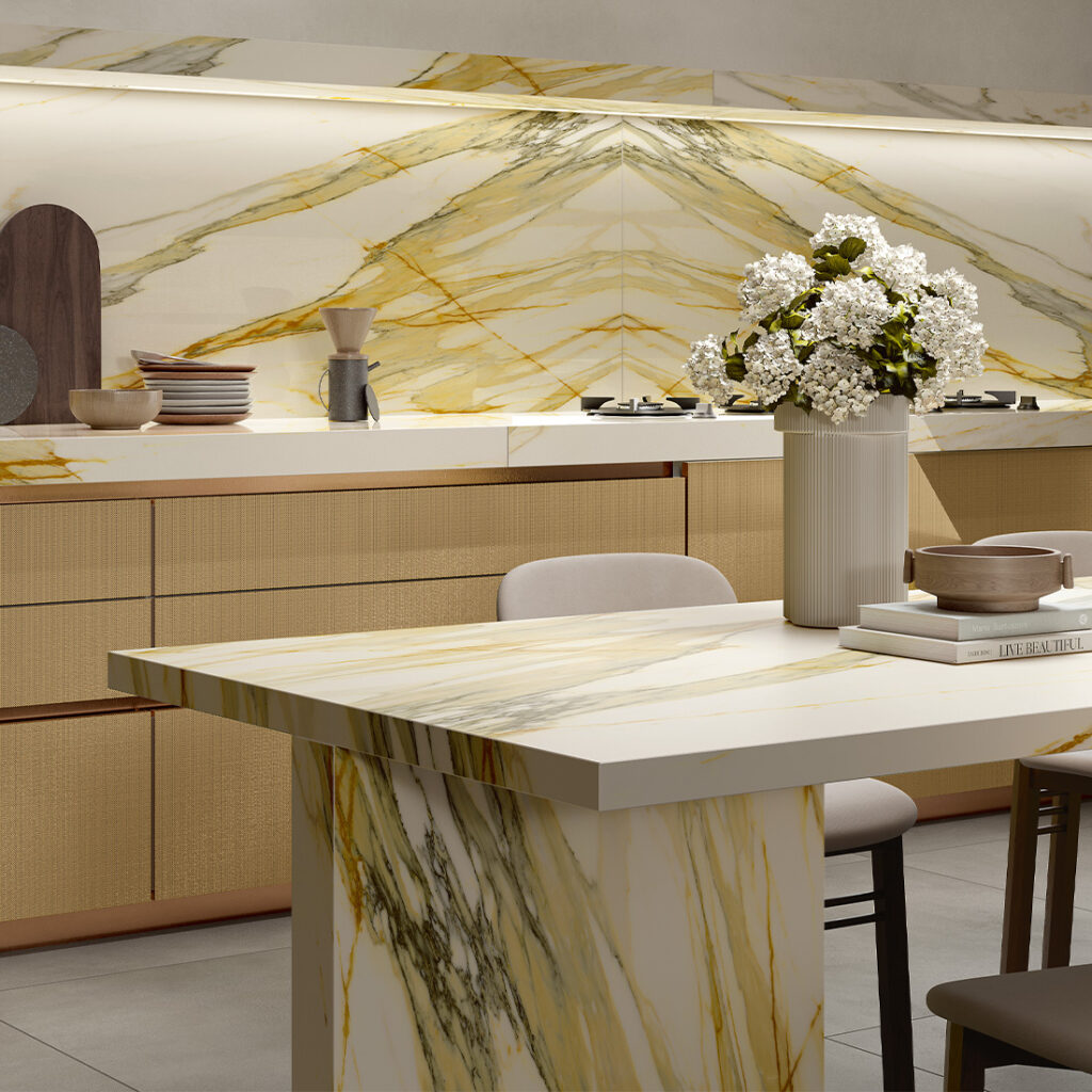 Coliseum Medici Bookmatched Kitchen Marble effect Porcelain Slab Tiles