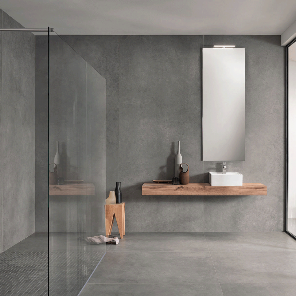 Southbank Grey Slab and large format porcelain concrete effect tiles