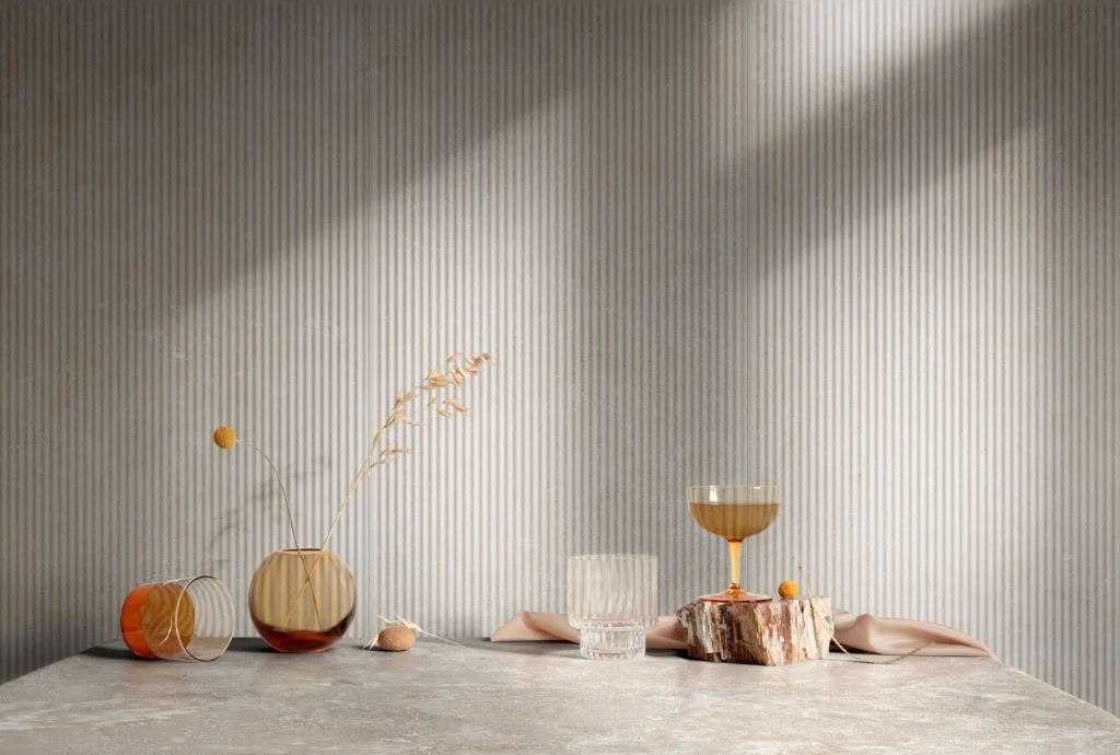 Tivoli Bianco Cross Cut Fluted Limestone effect porcelain tile