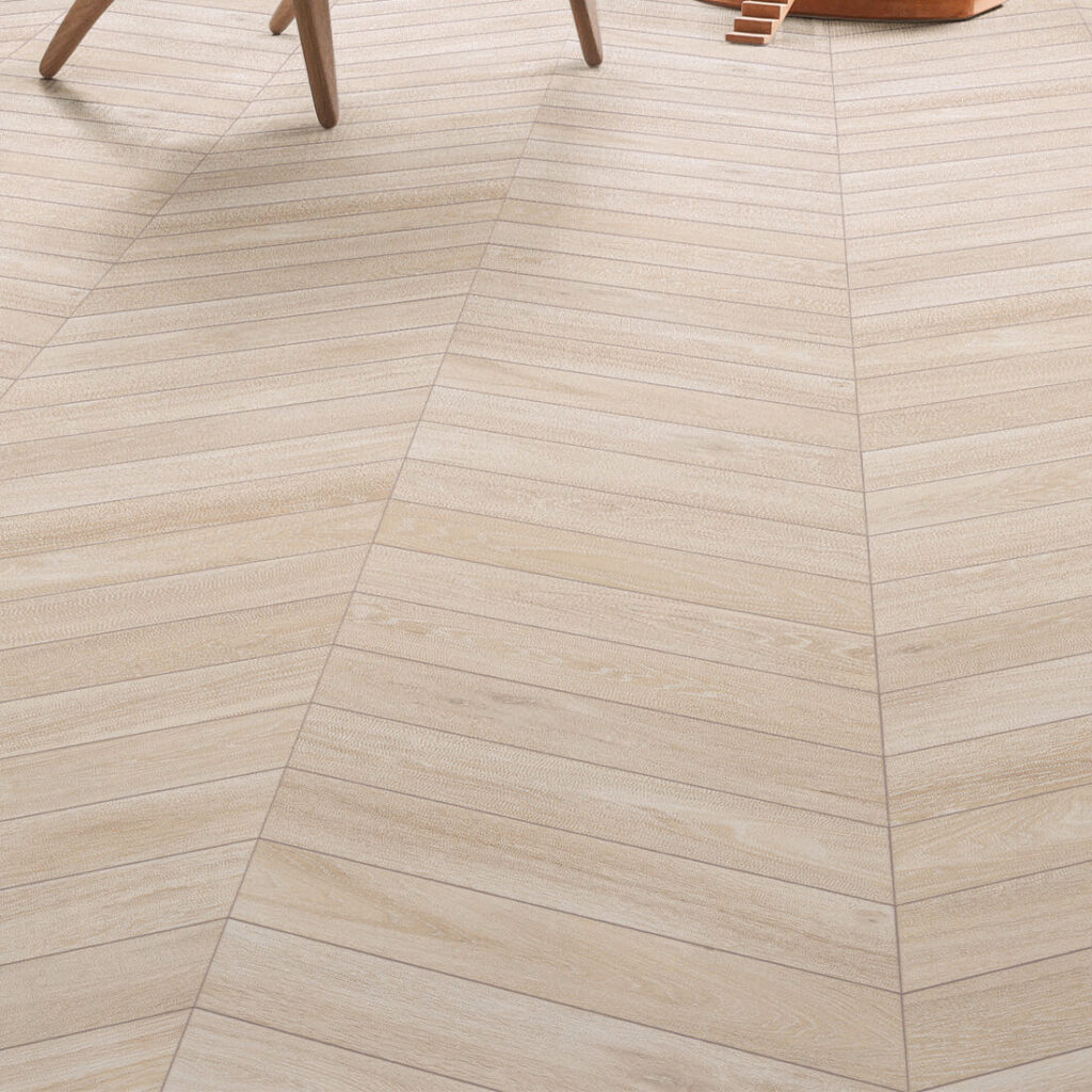 Herringbone Legna Leggero wood-effect porcelain tile